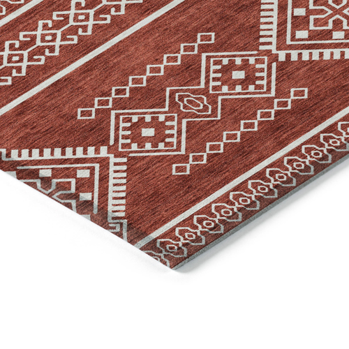 9' X 12' Red And Ivory Southwestern Washable Indoor Outdoor Area Rug