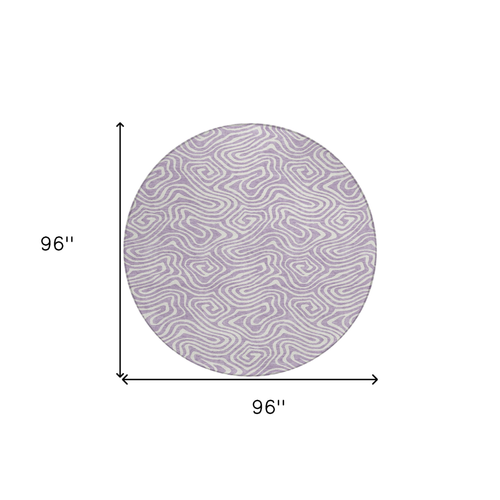 8' Lavender And Ivory Round Abstract Washable Indoor Outdoor Area Rug
