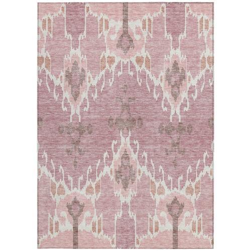 9' X 12' Blush Pink And Ivory Ikat Washable Indoor Outdoor Area Rug