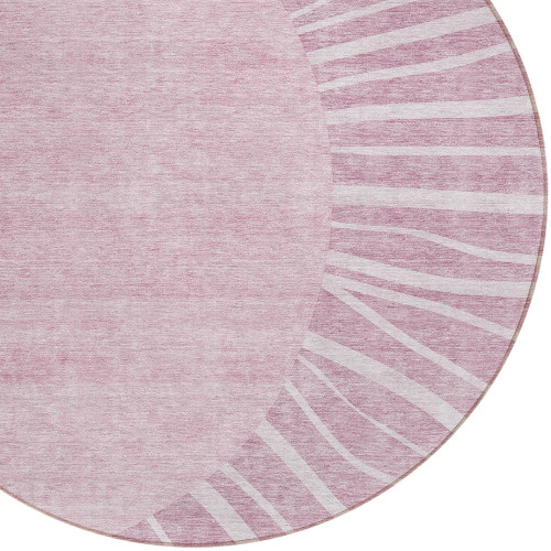 8' Blush Pink And Mauve Round Abstract Washable Indoor Outdoor Area Rug