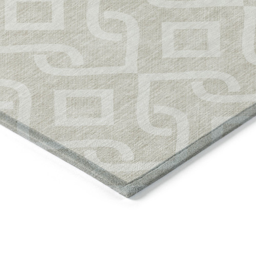 9' X 12' Beige And Ivory Geometric Washable Indoor Outdoor Area Rug