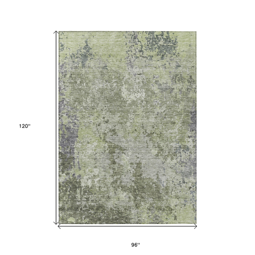 8' X 10' Green And Gray Abstract Washable Indoor Outdoor Area Rug