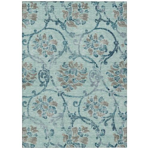 10' X 14' Teal Blue Gray And Aqua Floral Washable Indoor Outdoor Area Rug