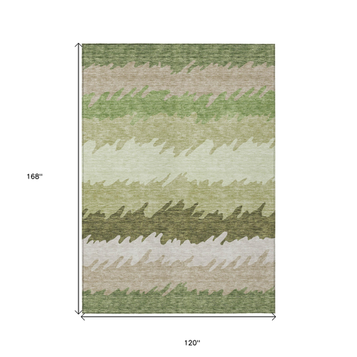 10' X 14' Beige And Olive Green Striped Washable Indoor Outdoor Area Rug