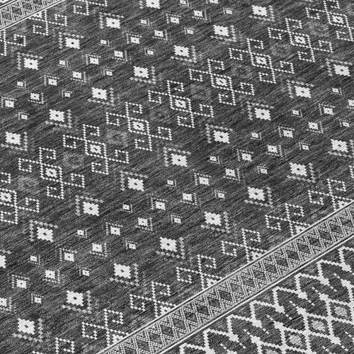 9' X 12' Gray Silver And Charcoal Tribal Washable Indoor Outdoor Area Rug