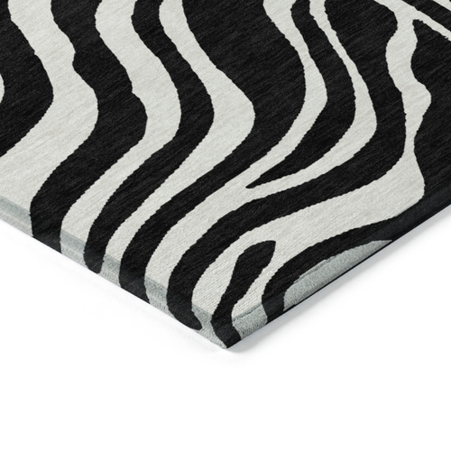 8' X 10' Black And Ivory Animal Print Washable Indoor Outdoor Area Rug