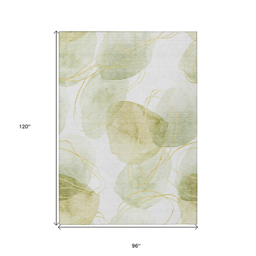 8' X 10' Green And Ivory Abstract Washable Indoor Outdoor Area Rug
