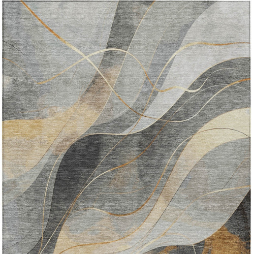 10' X 14' Gray Silver And Rust Abstract Washable Indoor Outdoor Area Rug