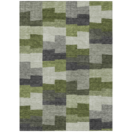 10' X 14' Olive Green And Artichoke Green Geometric Washable Indoor Outdoor Area Rug