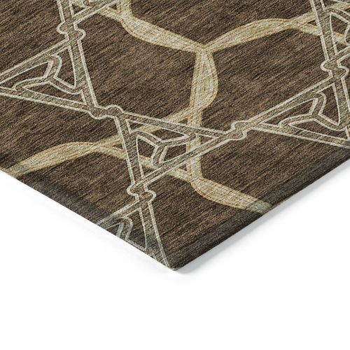 9' X 12' Brown And Beige Geometric Washable Indoor Outdoor Area Rug