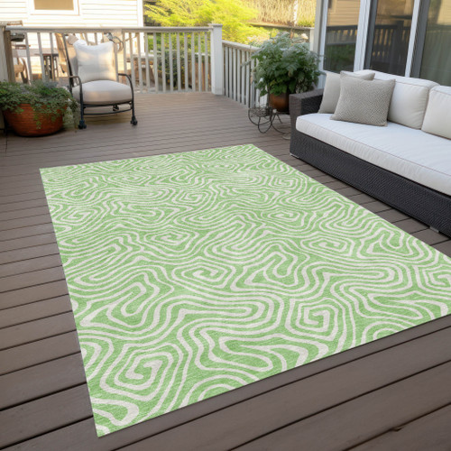 9' X 12' Mint Green And Ivory Abstract Washable Indoor Outdoor Area Rug - Mint Green, Ivory