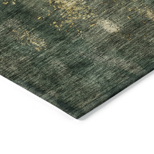 8' X 10' Fern Green And Gold Abstract Washable Indoor Outdoor Area Rug
