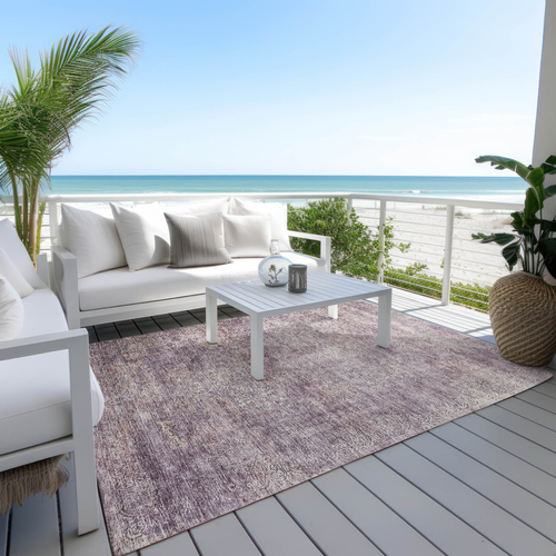 10' X 14' Plum And Lavender Floral Washable Indoor Outdoor Area Rug