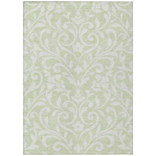 8' X 10' Artichoke Green And Ivory Floral Washable Indoor Outdoor Area Rug