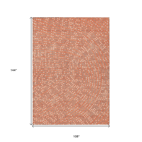 9' X 12' Salmon Gray And Ivory Polka Dot Washable Indoor Outdoor Area Rug
