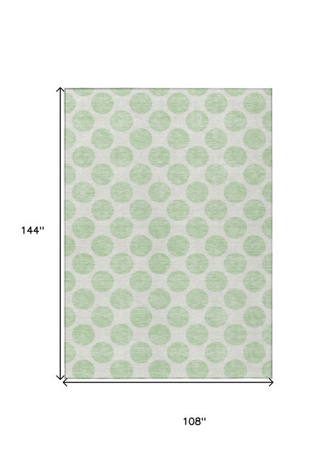 9' X 12' Mint Green And Ivory Polka Dot Washable Indoor Outdoor Area Rug