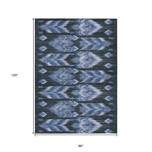 8' X 10' Denim Blue And Sky Blue Southwestern Washable Indoor Outdoor Area Rug