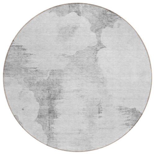 8' Silver Gray And Pewter Round Abstract Washable Indoor Outdoor Area Rug