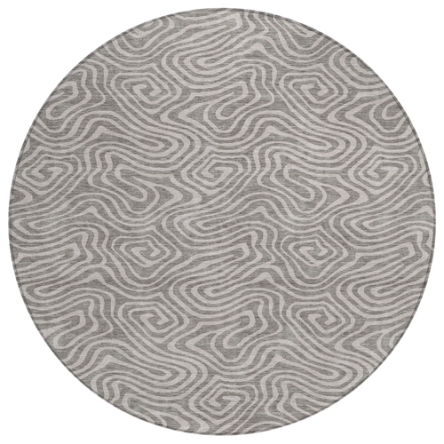 8' Taupe And Gray Round Abstract Washable Indoor Outdoor Area Rug