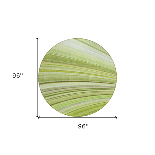 8' Artichoke Green Green And Olive Green Round Abstract Washable Indoor Outdoor Area Rug