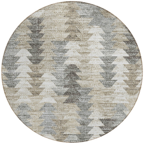 8' Taupe Beige And Tan Round Geometric Washable Indoor Outdoor Area Rug