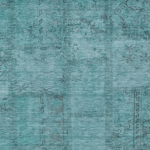 8' X 10' Teal Blue And Aqua Patchwork Washable Indoor Outdoor Area Rug
