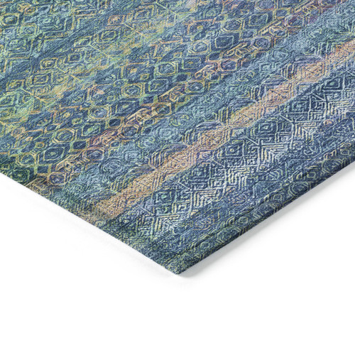 8' Teal Blue And Copper Round Striped Washable Indoor Outdoor Area Rug