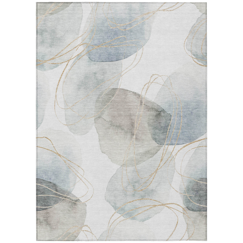 8' X 10' Ivory Blue And Gray Abstract Washable Indoor Outdoor Area Rug
