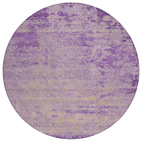 8' Purple And Beige Round Abstract Washable Indoor Outdoor Area Rug