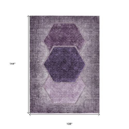 9' X 12' Eggplant Purple And Lavender Geometric Washable Indoor Outdoor Area Rug