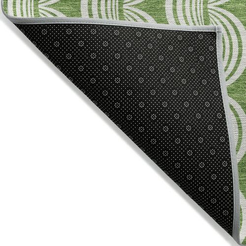 8' Green And Ivory Round Ogee Washable Indoor Outdoor Area Rug