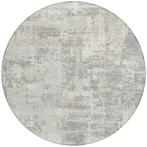 8' Ivory And Gray Round Abstract Washable Indoor Outdoor Area Rug