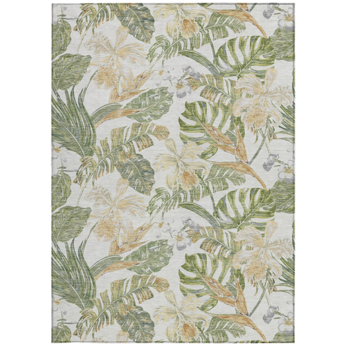 8' X 10' Ivory Wheat And Olive Green Botanical Leaves Washable Indoor Outdoor Area Rug