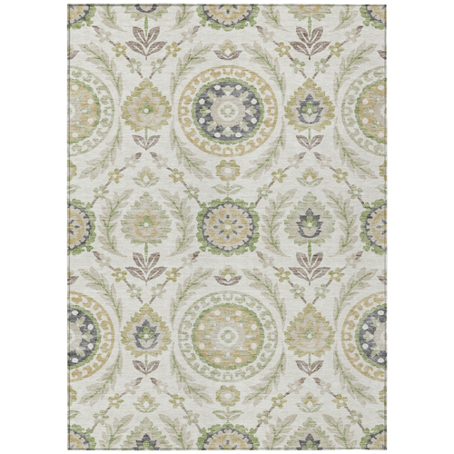 8' X 10' Ivory Beige And Taupe Floral Washable Indoor Outdoor Area Rug