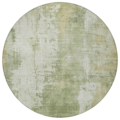 8' Sage And Ivory Round Abstract Washable Indoor Outdoor Area Rug