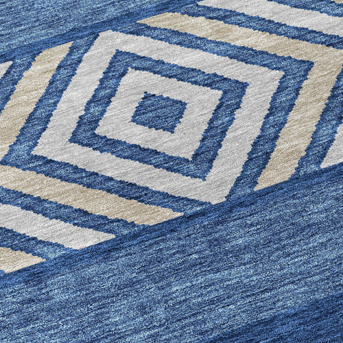 8' X 10' Navy Blue Ivory And Beige Southwestern Washable Indoor Outdoor Area Rug
