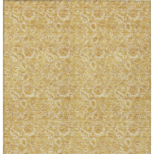 10' X 14' Gold And Wheat Floral Washable Indoor Outdoor Area Rug