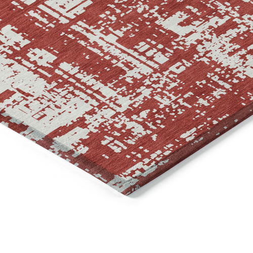 8' X 10' Red And Ivory Abstract Washable Indoor Outdoor Area Rug