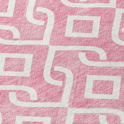 8' Blush And Ivory Round Geometric Washable Indoor Outdoor Area Rug