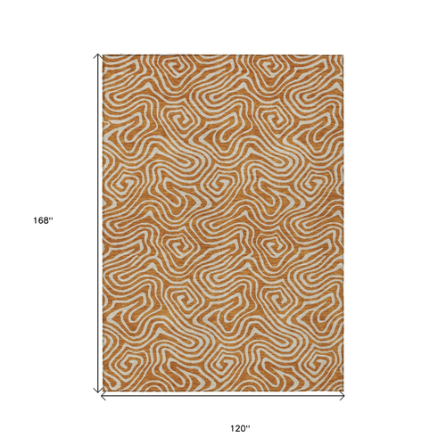 10' X 14' Copper And Beige Abstract Washable Indoor Outdoor Area Rug