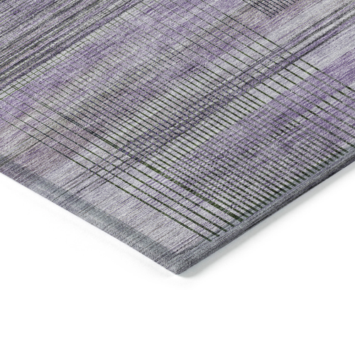 10' X 14' Purple Lavender And Gray Striped Washable Indoor Outdoor Area Rug