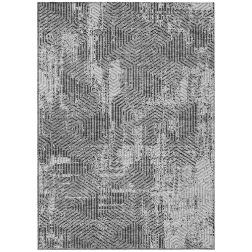 10' X 14' Gray And Charcoal Geometric Washable Indoor Outdoor Area Rug