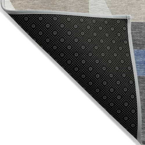 8' Blue Gray And Ivory Round Geometric Washable Indoor Outdoor Area Rug