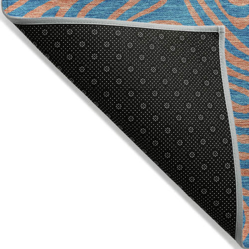 8' X 10' Teal Blue And Pink Abstract Washable Indoor Outdoor Area Rug