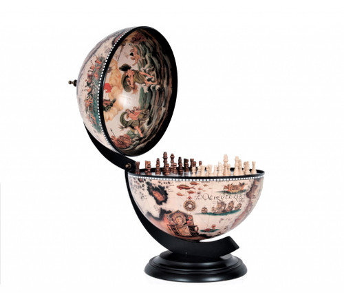 Homeroots Home Decor White Globe with Chess Holder, 13 Inches