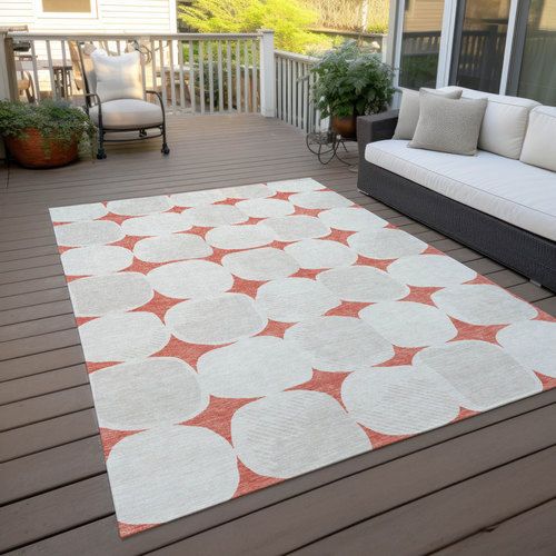 9' X 12' Salmon Beige And Ivory Abstract Washable Indoor Outdoor Area Rug