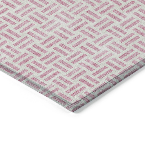 9' X 12' Pink And Ivory Geometric Washable Indoor Outdoor Area Rug