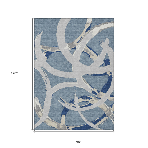 8' X 10' Gray Abstract Washable Indoor Outdoor Area Rug