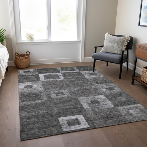 10' X 14' Black And Gray Geometric Washable Indoor Outdoor Area Rug