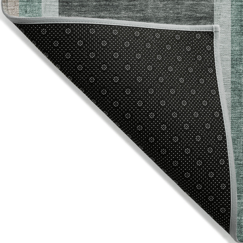 8' X 10' Black and Green Abstract Washable Indoor Outdoor Area Rug